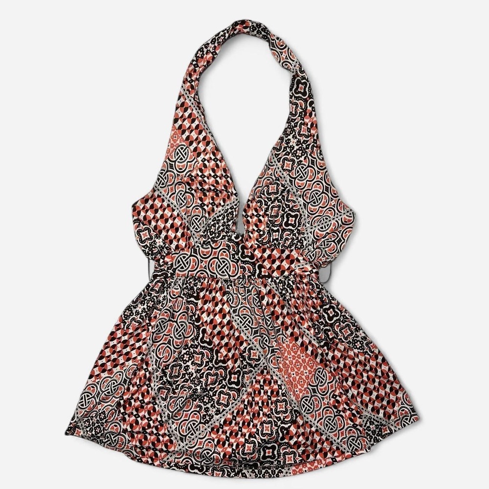 Vintage Rampage Halter Top Large Y2K Babydoll Geometric Print